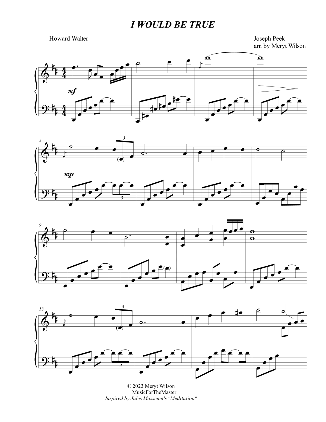 I WOULD BE TRUE / insp. Massenet "Meditation" (arr. Meryt Wilson)