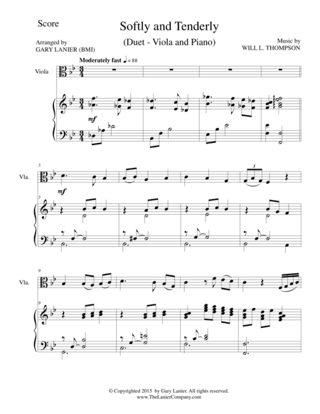 SOFTLY AND TENDERLY (Duet – Viola and Piano/Score and Parts) (arr. Gary Lanier)