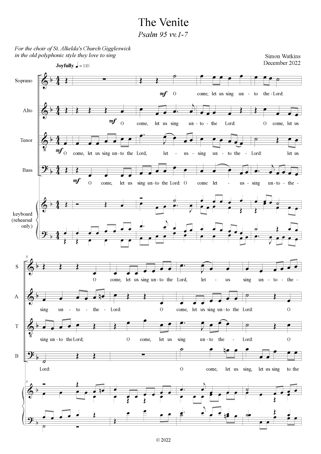 The Venite - O come, let us sing unto the Lord