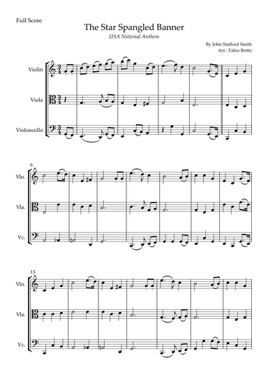 The Star Spangled Banner (USA National Anthem) for String Trio (arr. Fabio Britto)