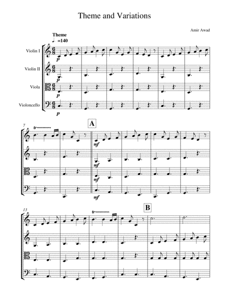 Amir Awad: Theme and Variations on a scale for String quartet/Orchestra