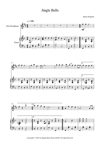 Jingle Bells, James Pierpont (Alto Sax + Piano) (arr. Digital Book Music)