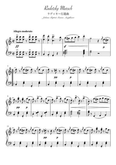 "Radezky Masrch" (Cdur) shortver. -pianosolo beginner to intermediate (arr. pfkaori)