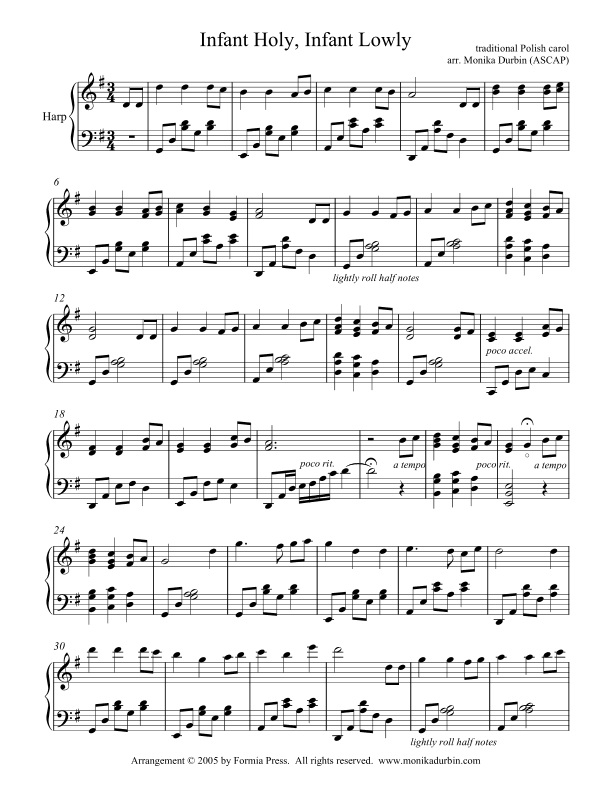 Infant Holy, Infant Lowly for Solo Harp (arr. Monika Durbin)