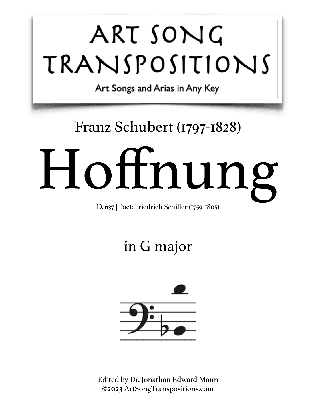 SCHUBERT: Hoffnung, D. 637 (transposed to G major, bass clef) (arr. ArtSongTranspositions.com)