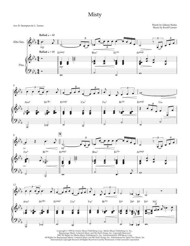 Misty (arr. Debra E. Stempien, Gregory H. Turner)