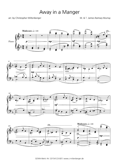 Away in a Manger for Piano Solo (arr. Christopher Miltenberger)