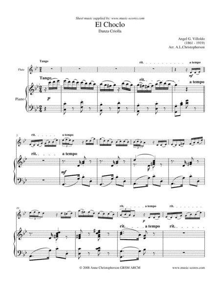 El Choclo - Flute and Piano (arr. Anne Christopherson GRSM ARCM)