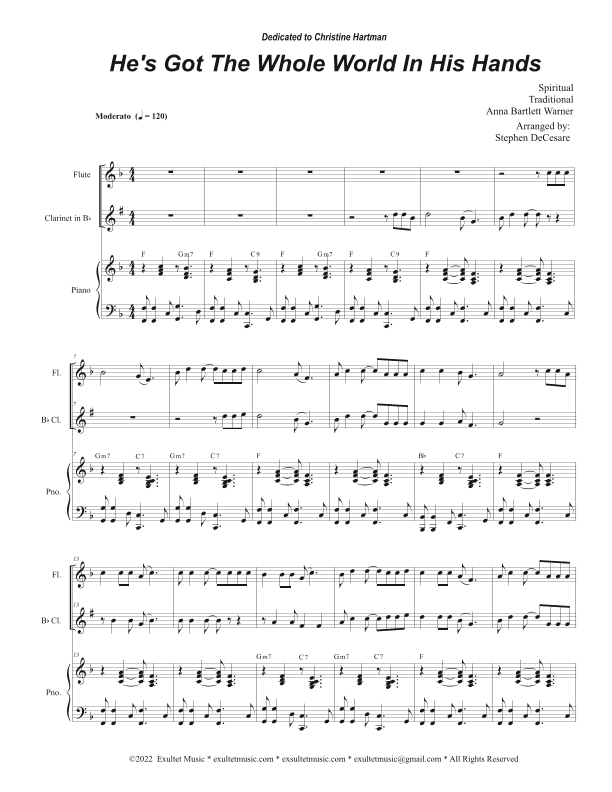 He's Got The Whole World In His Hands (Duet for Flute and Bb-Clarinet) (arr. Stephen DeCesare)