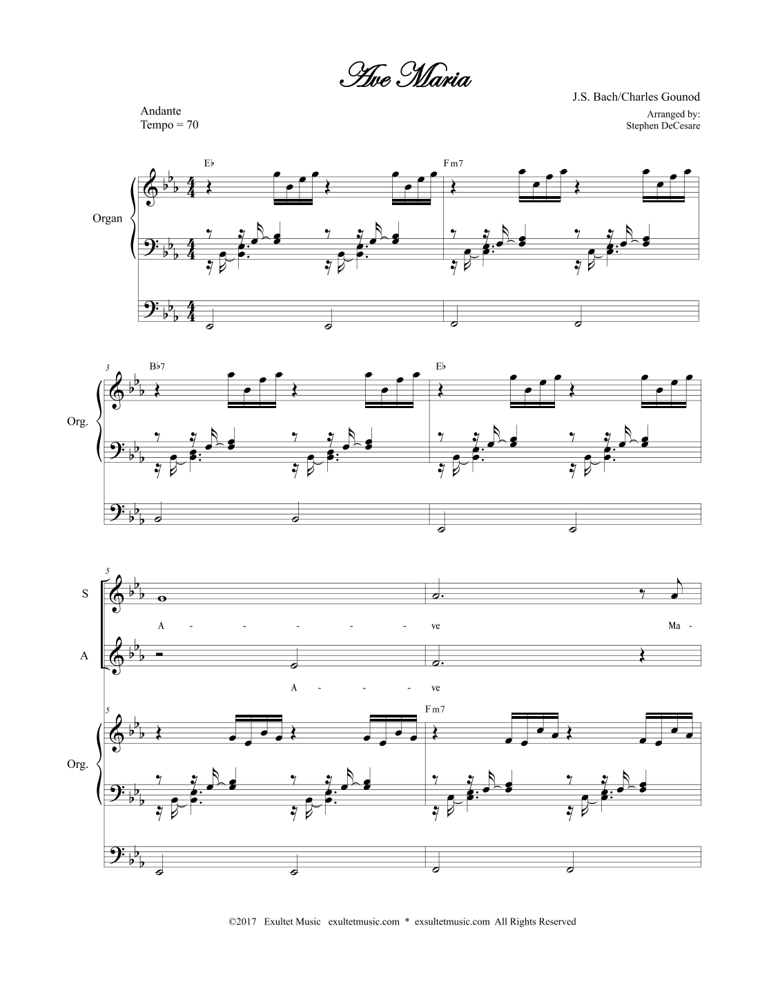 Ave Maria (SATB: High/Medium Key - Organ Accompaniment) (arr. Stephen DeCesare)