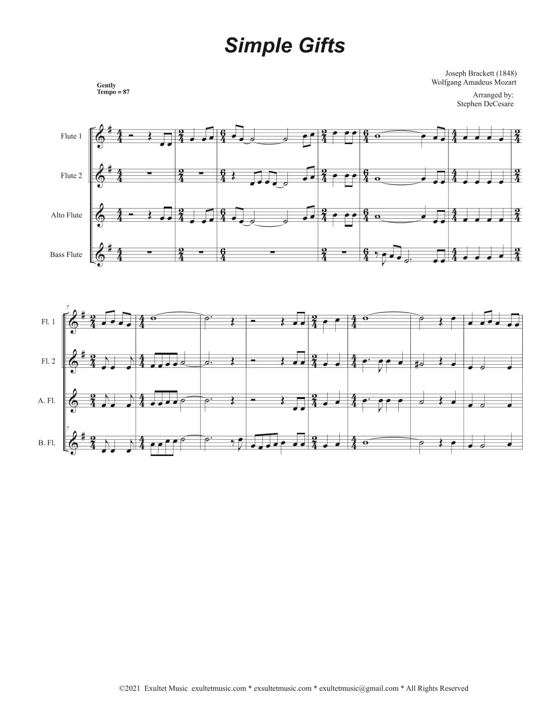 Simple Gifts (Flute Choir and Piano) (arr. Stephen DeCesare)