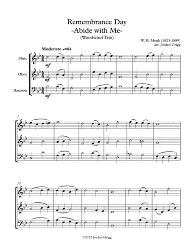 Remembrance Day 'Abide with Me' (Woodwind Trio) (arr. Jordan Grigg)