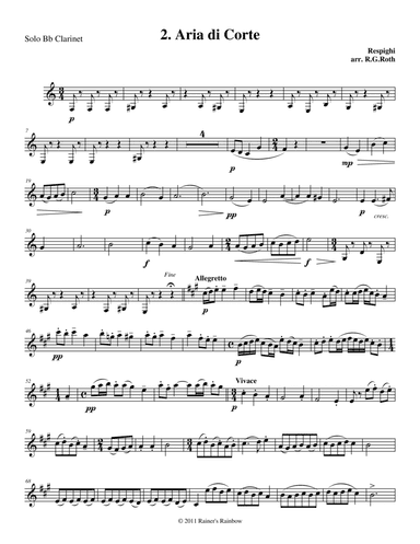 Respighi 1931 P172 Ancient Airs & Dances Suite III 2 Arie Di Corte Besardo for Clarinet Quartet (arr. R G Roth)