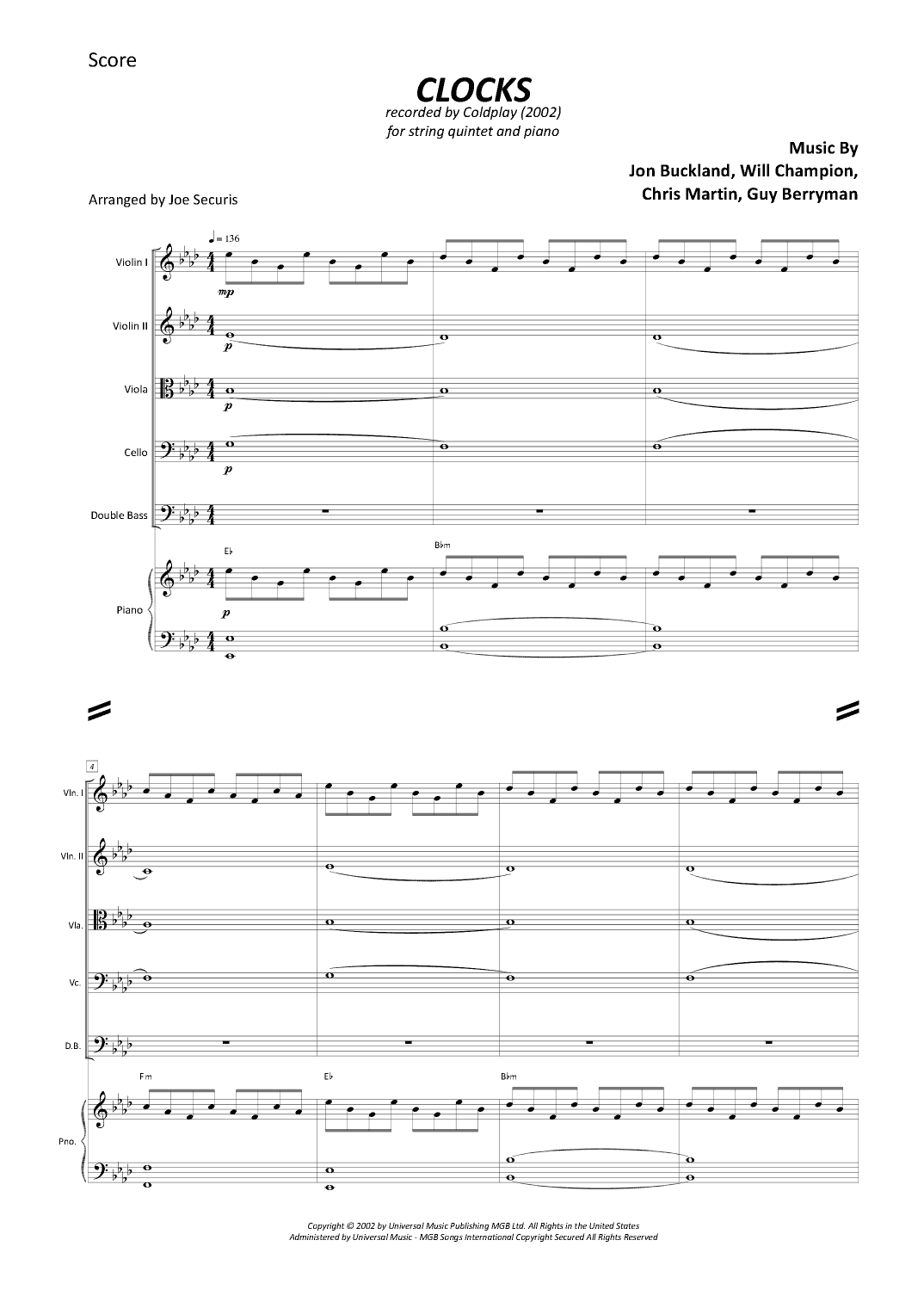 Clocks (arr. Joe Securis)