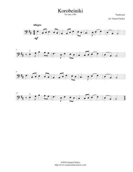 Korobeiniki (Korobushka) - for easy cello (arr. Samuel Stokes)
