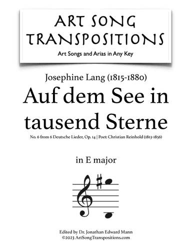 LANG: Auf dem See in tausend Sterne, Op. 14 no. 6 (transposed to E major) (arr. ArtSongTranspositions.com)