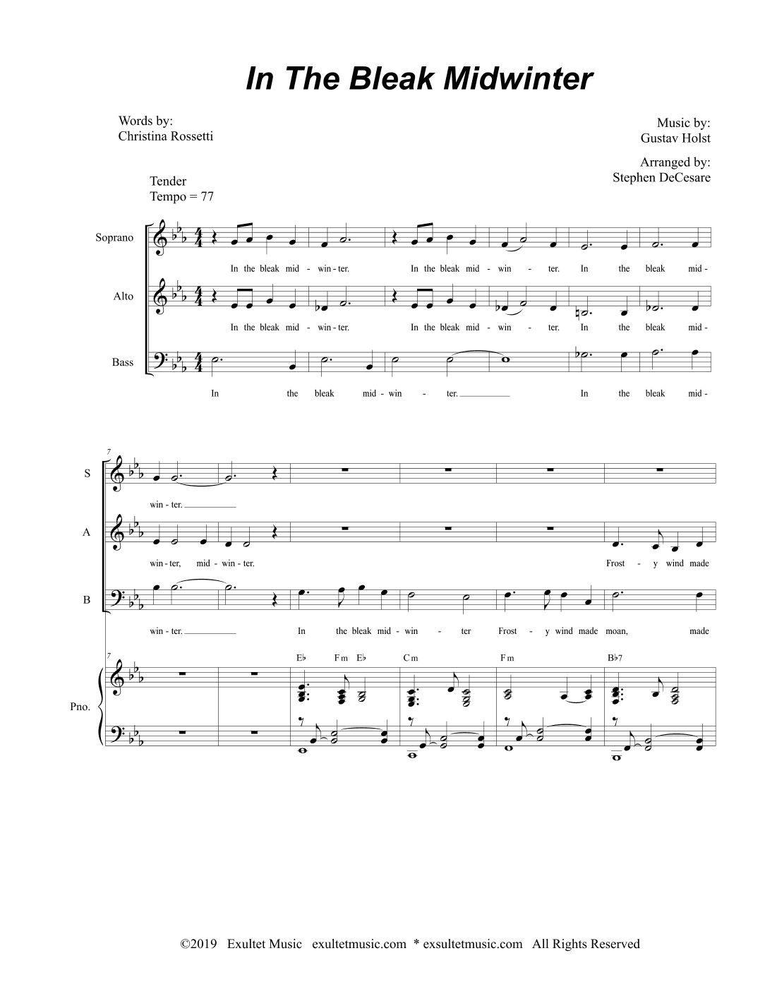 In The Bleak Midwinter (Vocal Trio - (SAB) (arr. Stephen DeCesare)