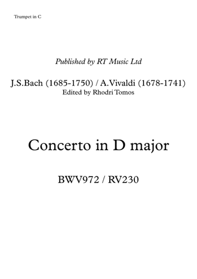 Bach BWV972 / Vivaldi RV230 Concerto in D Major (arr. Rhodri Tomos)