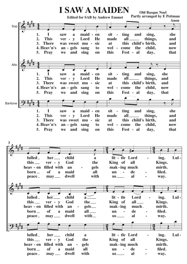 I Saw A Maiden A Cappella SAB (arr. Andrew Emmet)