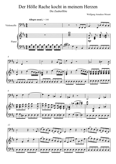 W.A Mozart - Der Hölle Rache kocht in meinem Herzen (Die Zauberflöte) Violoncello Solo - D Key (arr. André Laitano)