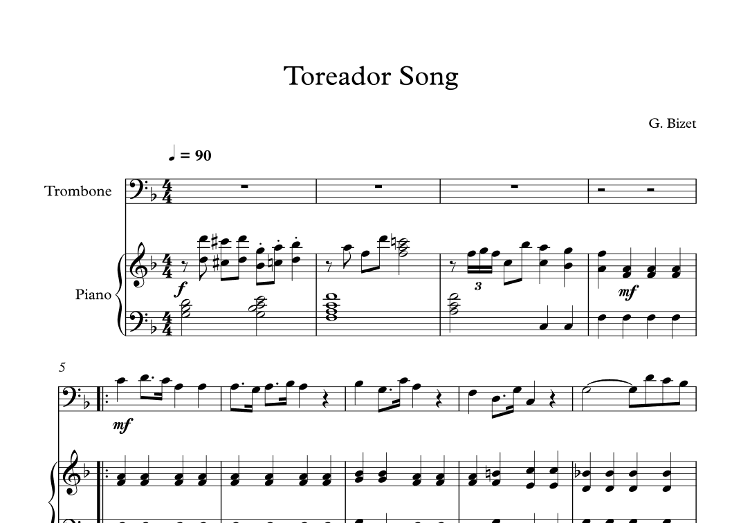 Toreador Song - Georges Bizet (Trombone + Piano) (arr. Digital Book Music)