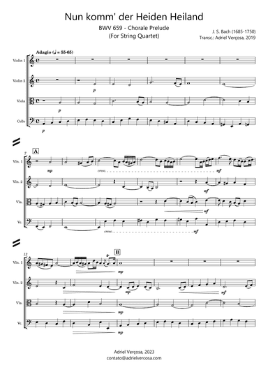 Nun komm' der Heiden Heiland - BWV 659 - Bach Chorale Prelude - String Quartet (arr. Adriel Verçosa)