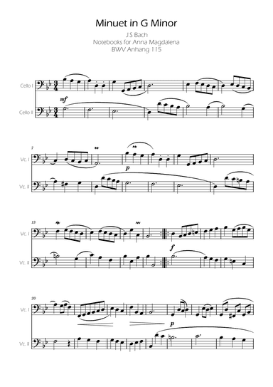 Minuet in G minor BWV Anh. 115 - Bach - Cello Duo (arr. Ygor Nunes Silva)