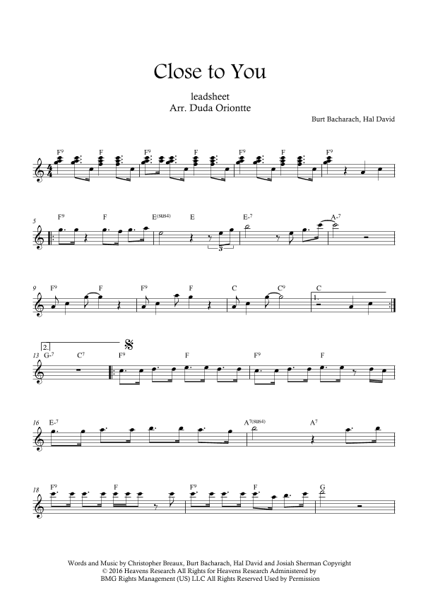 Close To You (arr. Duda Oriontte)