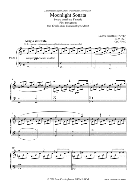 Moonlight Sonata 1st movement - A minor (higher) (arr. Anne L Christopherson GRSM ARCM)