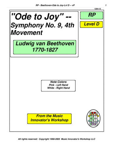 Beethoven - Ode to Joy Arrangement - (Key Map Tablature) (arr. John M. Honeycutt)