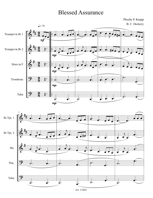 Blessed Assurance (Brass Quintet) (arr. B. C. Dockery)