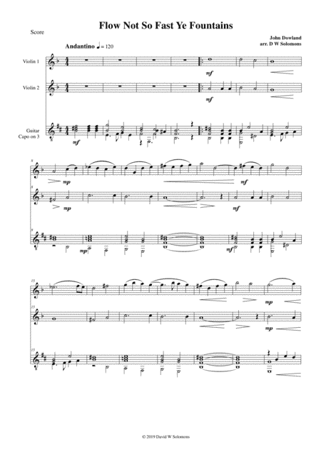 Flow not so fast ye fountains for 2 violins and guitar (arr. David Warin Solomons)