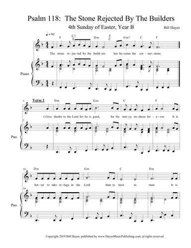 Psalm 118:  The Stone Rejected By The Builders (4th Sunday in Easter, Year B, piano/vocal)