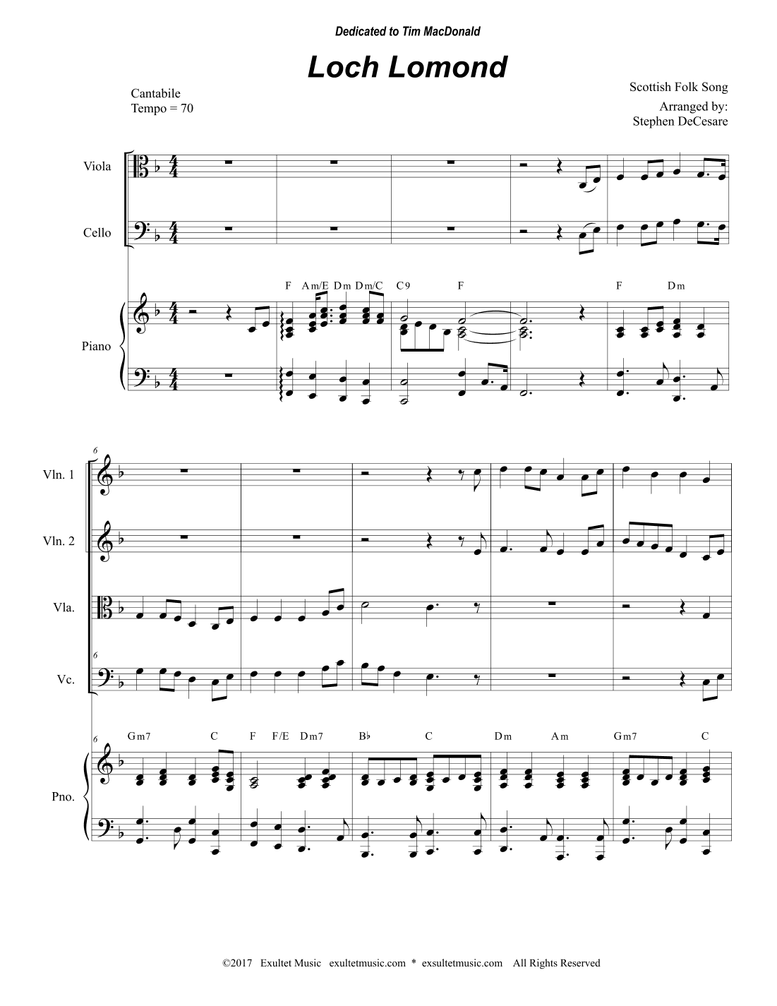 Loch Lomond (String Quartet and Piano) (arr. Stephen DeCesare)