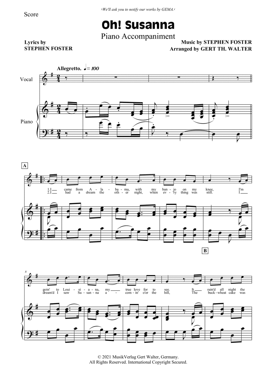Oh! Susanna (arr. Gert Th. Walter)
