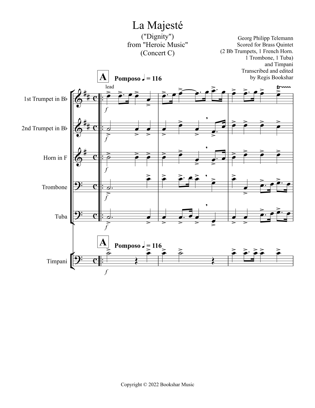 La Majeste (from "Heroic Music") (C) (Brass Quintet - 2 Trp, 1 Hrn, 1 Trb, 1 Tuba, Timp) (arr. Regis Bookshar)