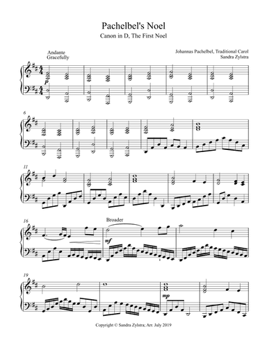 Pachelbel's Noel (piano only) (arr. Sandra Zylstra)