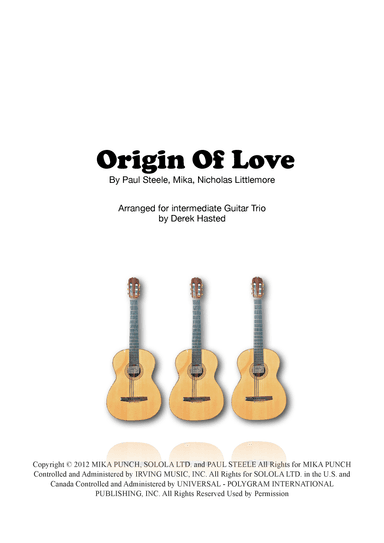 Origin Of Love (arr. Derek Hasted)