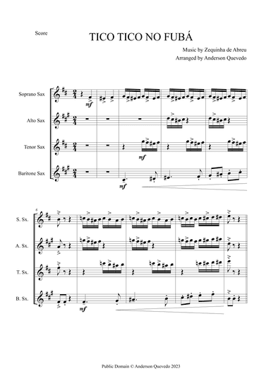 Tico Tico no Fubá by Zequinha de Abreu for Sax Quartet (SATB) (arr. Anderson Quevedo)