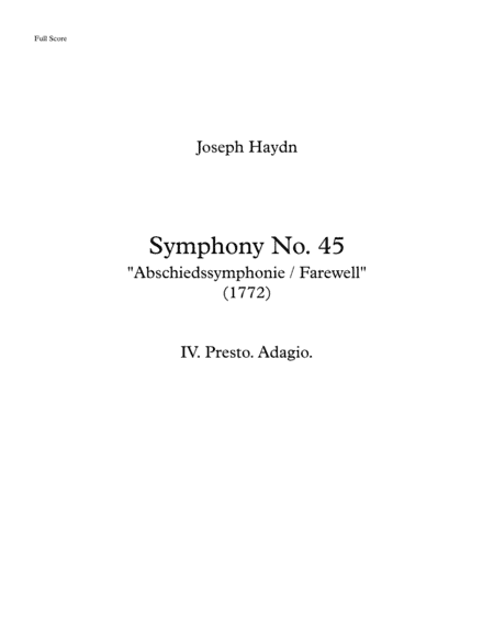 Haydn - "Farewell" Symphony - Arranged for String Orchestra (arr. Grant Gilman)