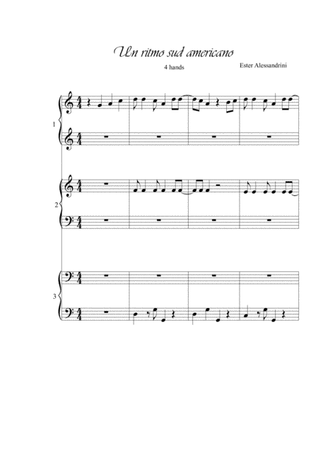 A South American rhythm. Piano 6 hands (arr. Ester Alessandrini)