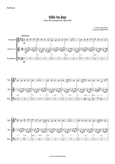 Ode to Joy for Brass Trio by Beethoven Opus 125 (arr. れある やすけ)