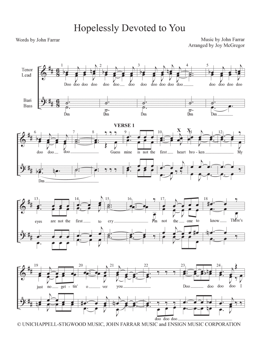Olivia Newton-john: Hopelessly Devoted To You (the (arr. Joy H McGregor)