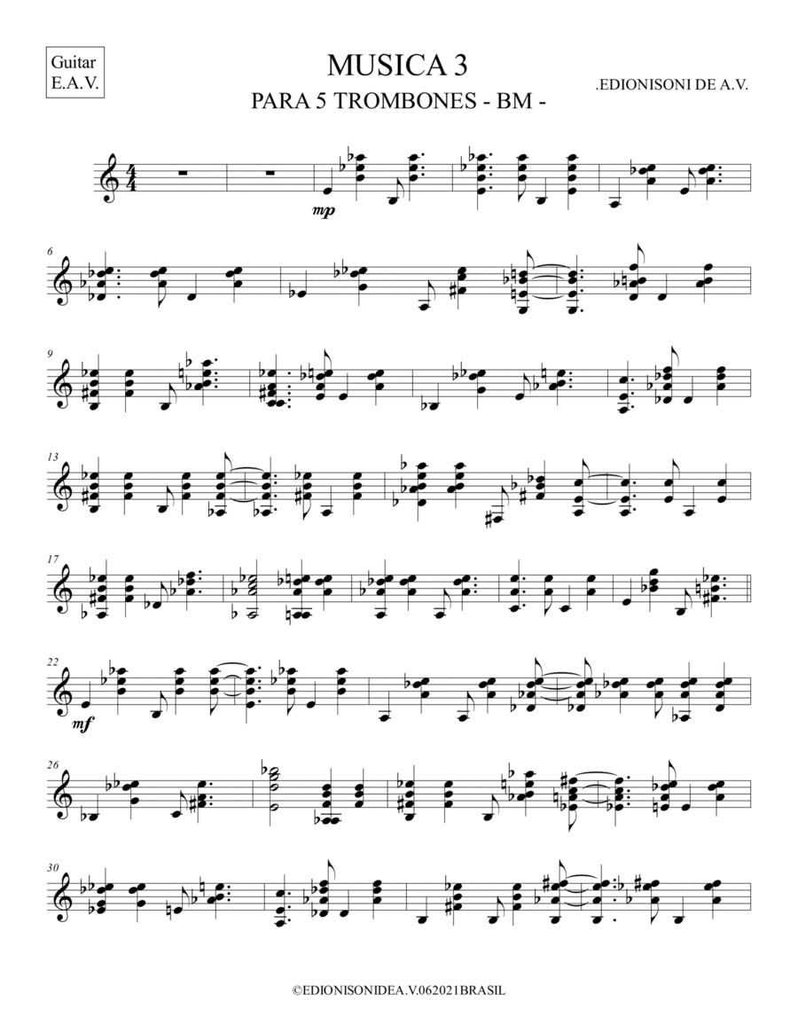 MUSICA 3 -  PARA 5 TROMBONES- Guitar