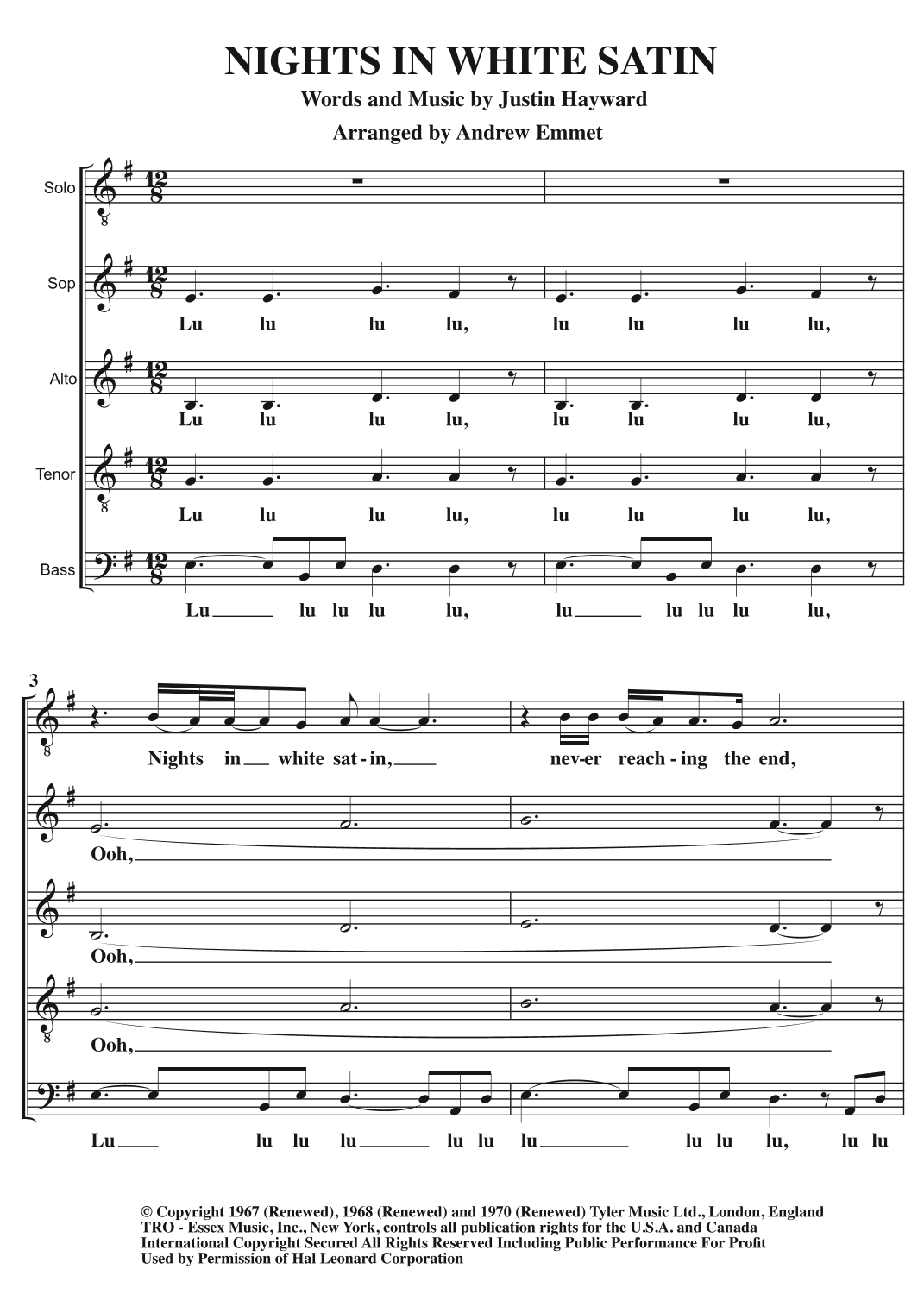 Nights In White Satin (arr. Andrew Emmet)