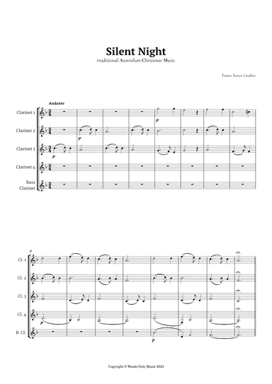 Silent Night by Franz Gruber for Clarinet Quintet (arr. Ander)