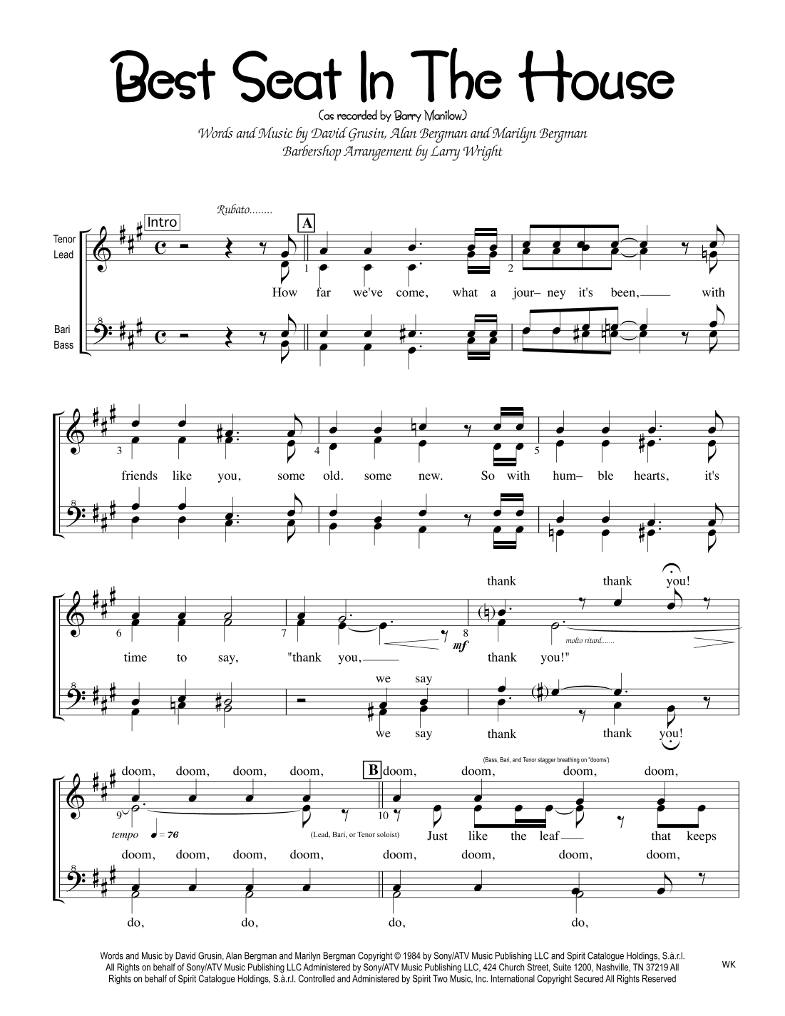Best Seat In The House (arr. Larry Wright)