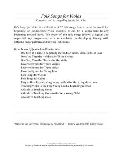 Folk Songs for Violas (arr. Jennie Lou Klim)