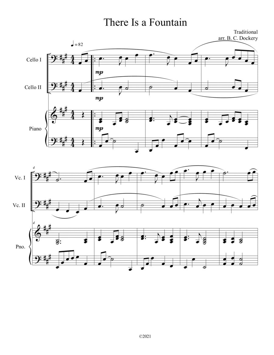 There Is a Fountain (Cello Duet) with piano accompaniment (arr. B. C. Dockery)