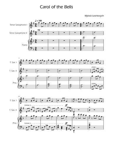 Carol of the Bells - Tenor Sax Duet w/ Piano (arr. Ygor Nunes)
